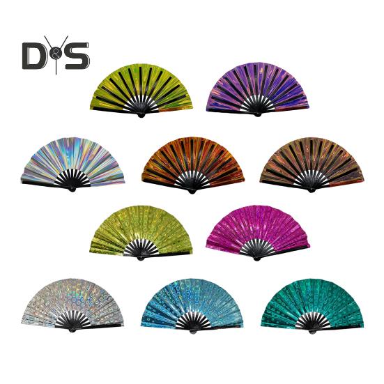 Holografischer Faltfächer, tragbar, schillernder PVC-Handfächer, Regenbogen-Sommer-Handfächer, Dekoration, Tanz-Performance-Requisiten, Party-Kostümzubehör