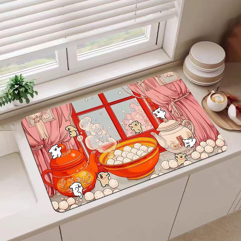 Quick-Dry Kitchen Counter Mat: Absorbent, Heat-Resistant Draining Mat for Dishes and Cutlery.