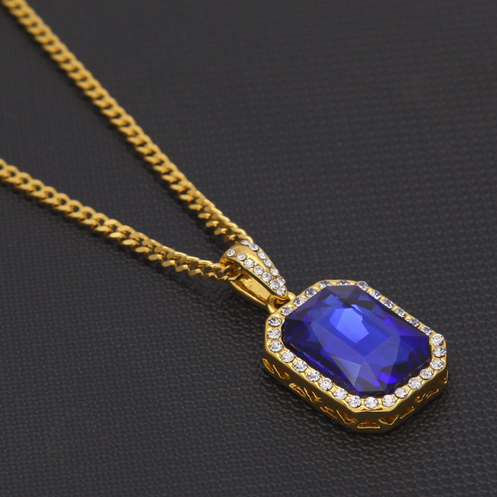 Men's Hip-Hop Diamond Gemstone Pendant Necklace - Trendy, Versatile Alloy Jewelry