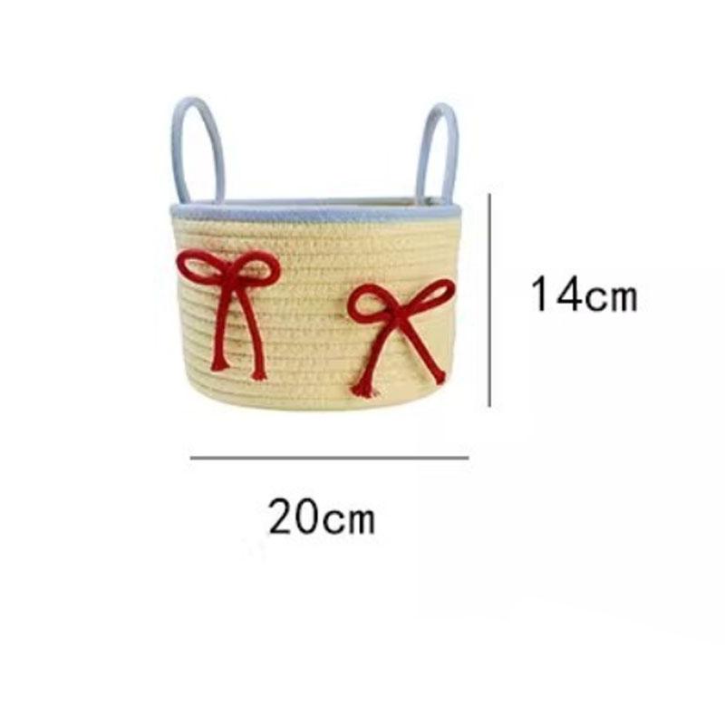 Cute Crochet Storage Basket with Lid - Woven Cotton Home Organizer Bin, Decorative Desktop Dustproof Box for Trinkets & Crafts