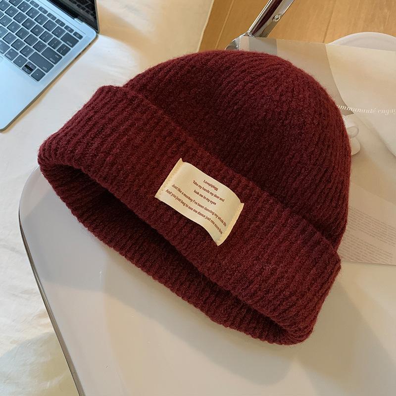 Including Wool Blue Knitted Wool Hat Children's Autumn and Winter Versatile Warm Big Head Circumference Ear Protection Bag Head Cold Hat