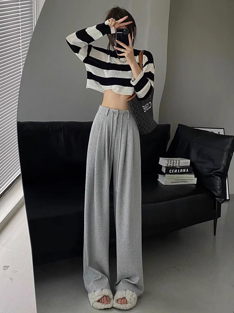 

Women s High-Waist Wide-Leg Drawstring Sweatpants - Japanese Style for Spring & Autumn, Petite XS XS (for 60-79 kg)