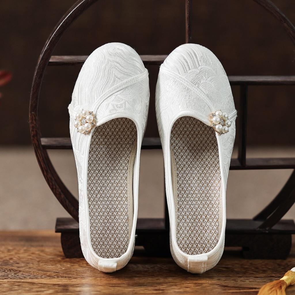 Wedge Heels, Single Shoes, Chinese National Style Cheongsam, Hanfu with Horse Dress, Ancient Clothing, Solid Color, Plain Cloth Shoes, Women's Shoes