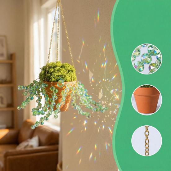 Kit per Piante Verdi con Perline e Vaso in Ceramica, Kit Fai-da-te per Creare Piante in Vaso con Perline, Acchiappasole da Appendere alla Finestra, Decorazione per Casa, Giardino, Auto