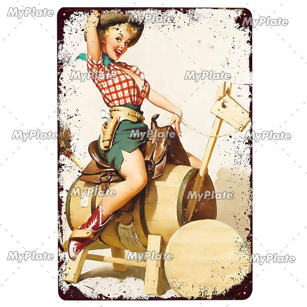 Beauty Woman Metal Sign Bar Pub Decor Plaque Metal Vintage Crafts Home Decor Painting Plaques Art Pinup Poster