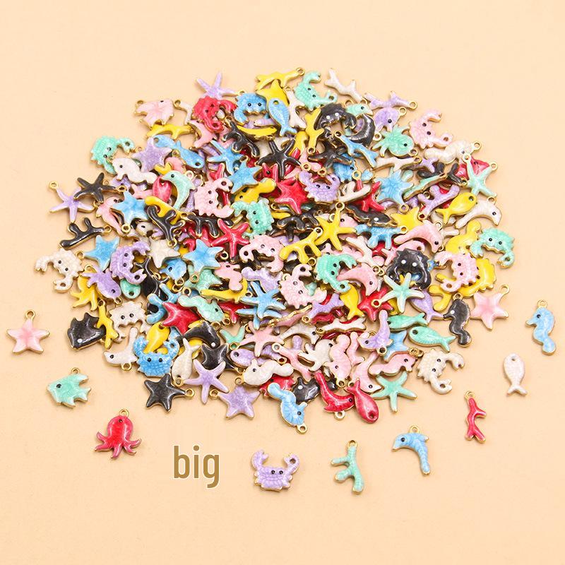10 Ocean-Themed Enamel Stainless Steel Pendants: Fish, Crab, Dolphin & Seahorse 1 piece
