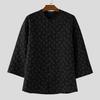 INCERUN Oversized Men Collarless 3/4 Sleeve Flowers Texture Casual Tunic Tops Shirts