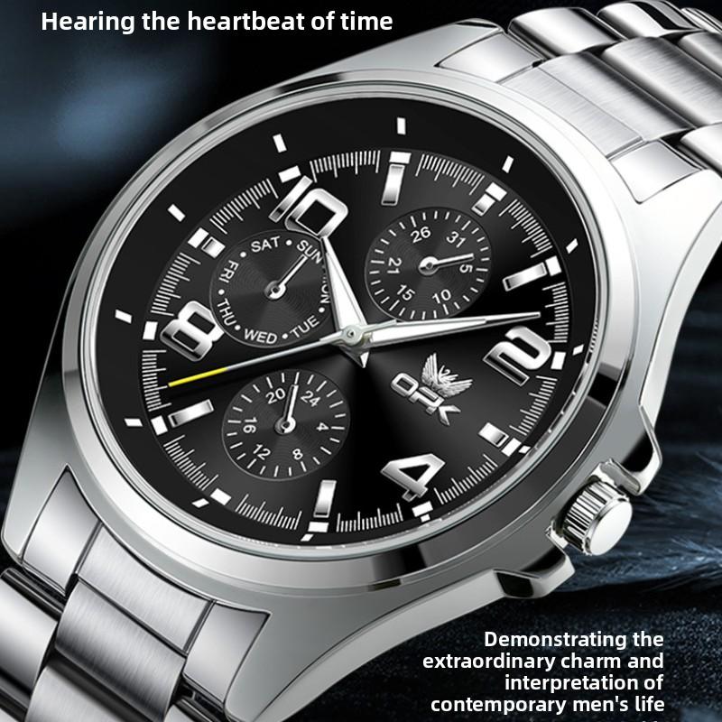 OPK Watch Men's Watch Three-eye Luminous Waterproof Quartz Watch Men's