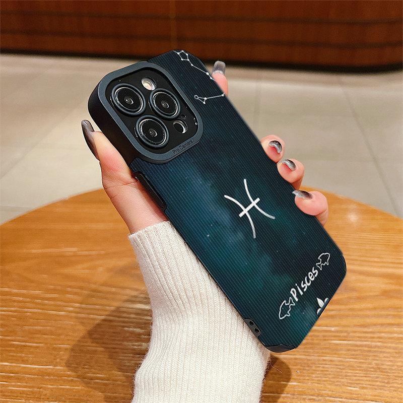 Vertical Leather Shell Pisces Printed Patterned Shockproof Soft Silicone Case with Camera Lens Full Protection for IPhone Samsung