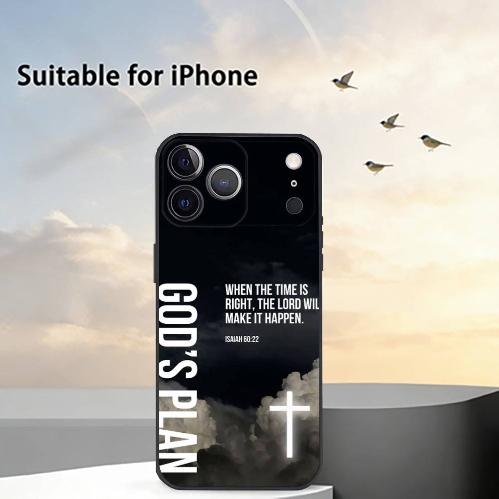 Gods J-Jesus Bible Verse Phone Case For iPhone 17,16,15,14,13,12,11 Plus,Pro Max,XS,Soft Silicone Black Cover
