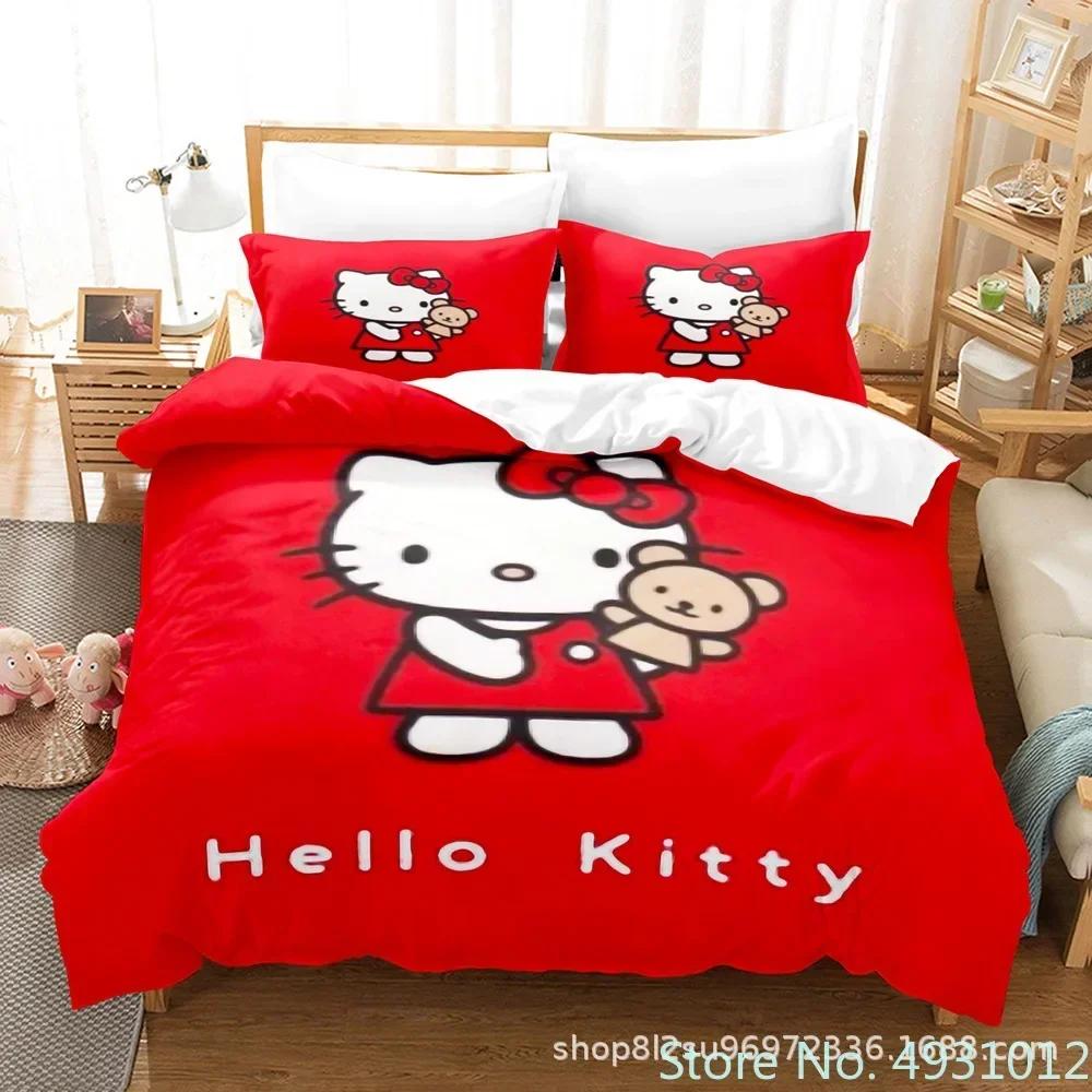 Cute Hello Kitty Colors Bedding Set Pillowcase Japanese Anime Bedclothes 3D Printed Quilt Cover Duvet Cover Baby Kids Child Gift