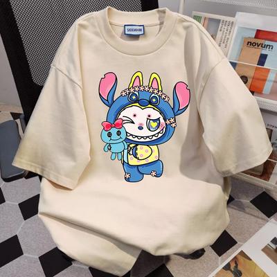 Neues LABUBU Cartoon Print Kurzarm T-Shirt Damen Rundhals Oberteil Niedlich Locker Lässig Mode Täglich
