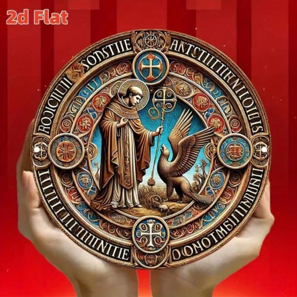 Vintage Religious Wall Art Saint Benedict Metal Tin Sign Decor for Home Bar Cafe