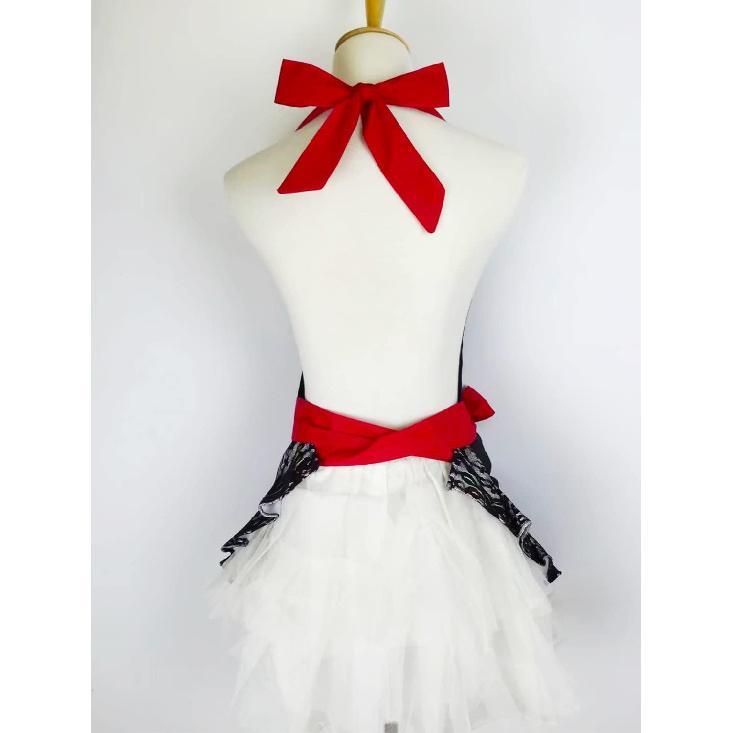 Black Lace Flirty Apron with Pocket, Fun Retro Sexy Cooking Pinup Aprons for Women Girls