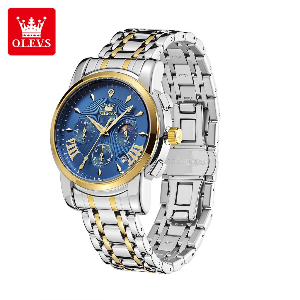 OLEVS Watches for Men Original Quartz Man Watch 24 Hour Moon Phase 30M Waterproof Chronograph Men's Wrist Watches 2892