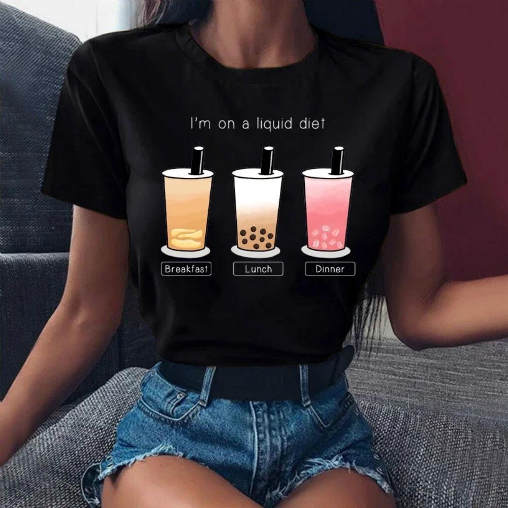 Funny Retro Casual Women's T-shirt Cute Women's Street Wear Panda Pattern Round Neck Short-sleeved Fashion Tea Print Aesthetic Clothing