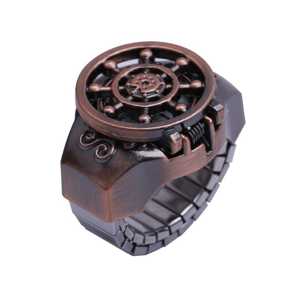 Antique Creative Unisex Zinc Zinc Alloy Gift Bronze Ring Watch Finger Watch Rudder Design Jewelry