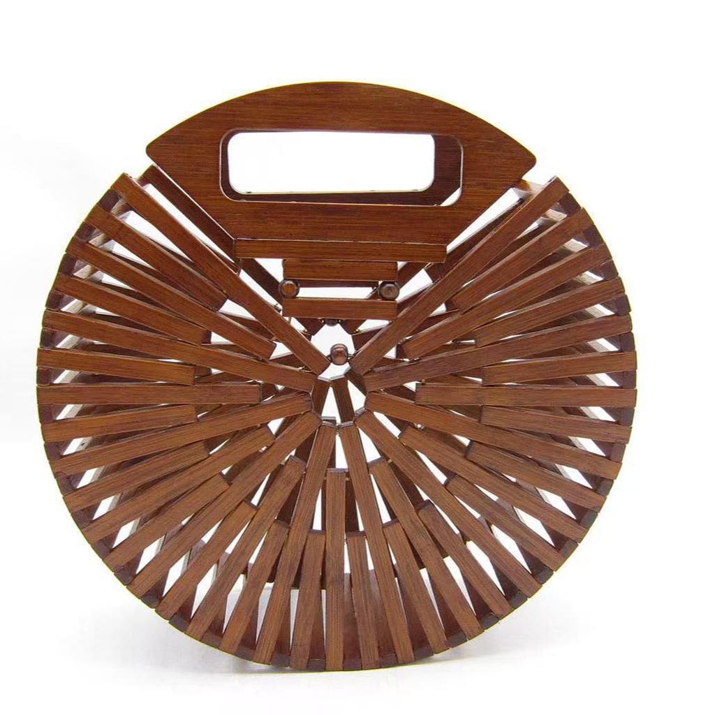Bamboo Woven Beach Bag - European & American Style Round Retro Design