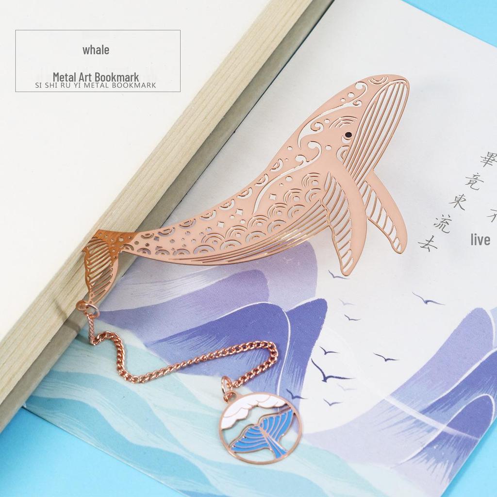 Whale Tide Ancient-Style Hollow Metal Art Bookmark: Ocean Museum Auspicious Festival Gift