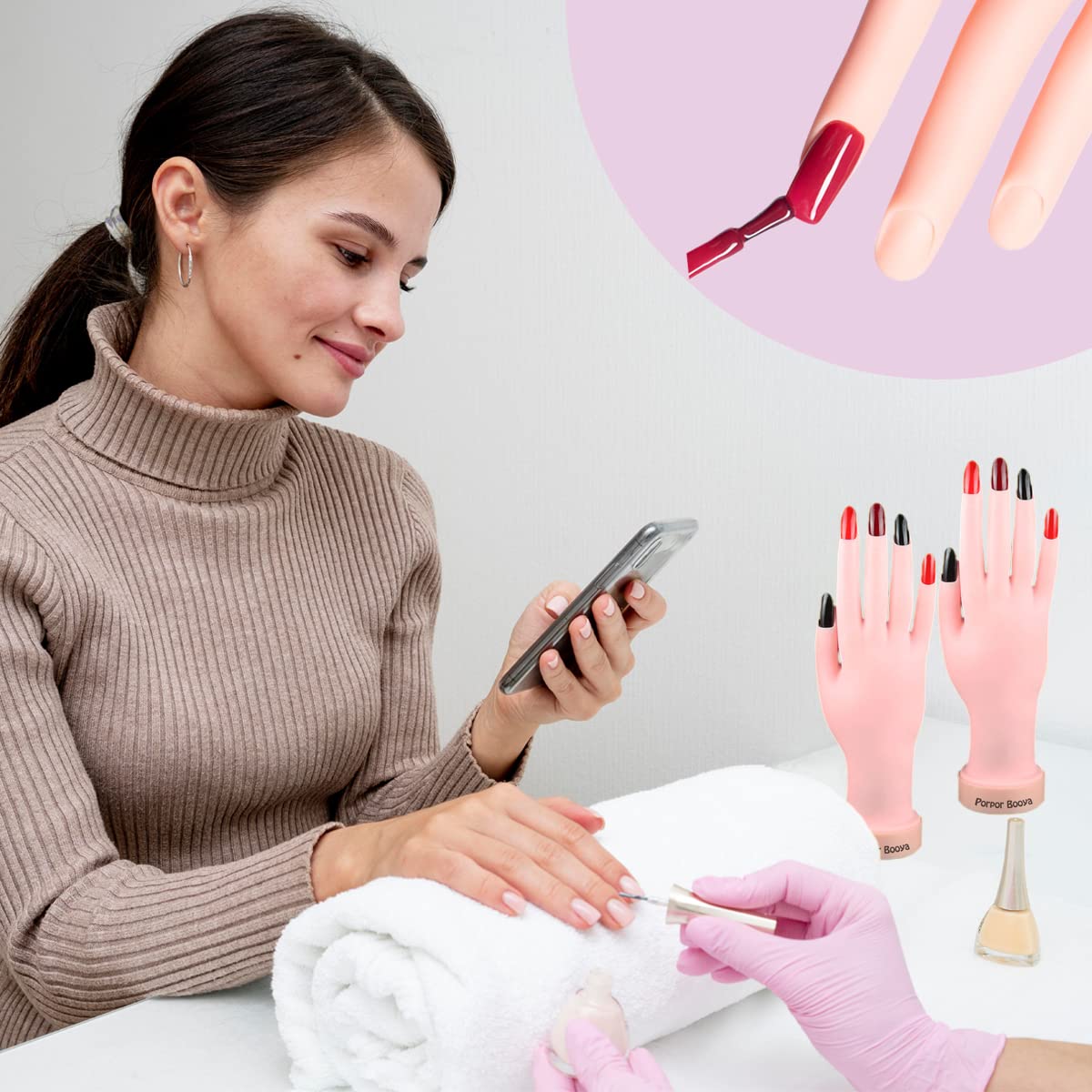 2 Pack Practice Hand for Acrylic Nails, Fake Hand for Nails Practice, Flexible Bendable Mannequin Hand, Fake Hand Manicure Practice Tool