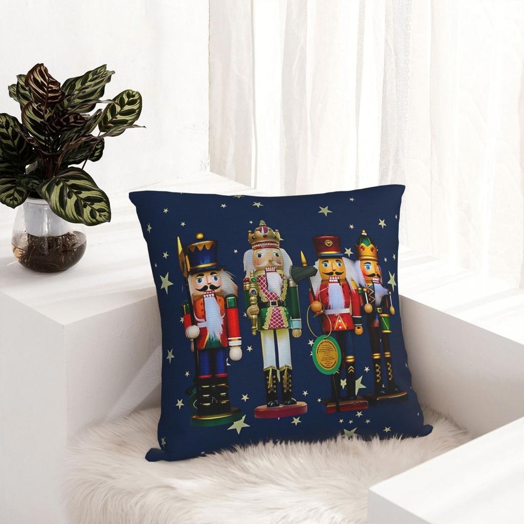 Holiday Nutcrackers Christmas Tree Pillowcase Printed Polyester Cushion Cover Decoration Pillow Case Cover Car Zipper 18''