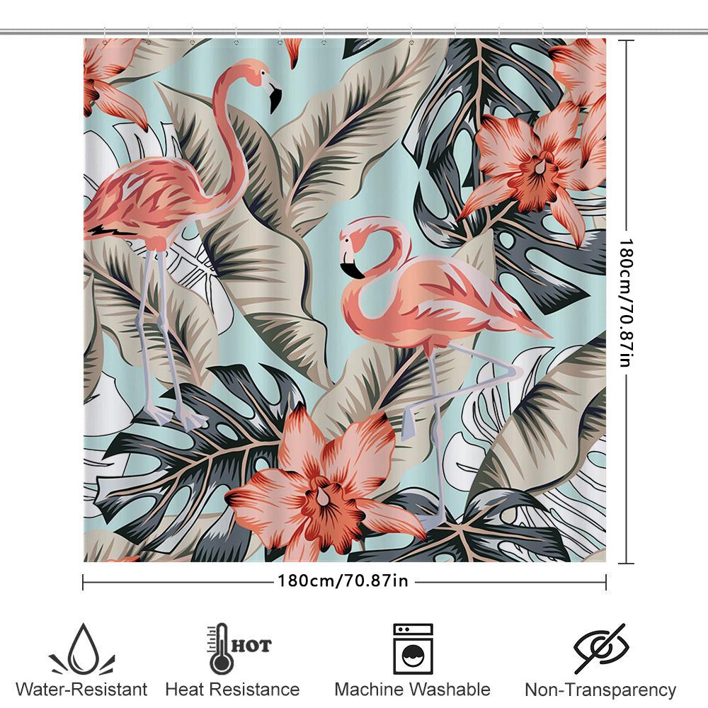 Vibrant Pink Flamingo Shower Curtain With Tropical Leaves Decorate Your Bathroom In Style
