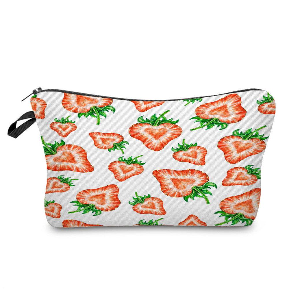 Sweet Strawberry Printed Wash Soft Handle Bag, Heart-shaped Strawberry Printed Cosmetic Bag, Zipper Concealed Bag