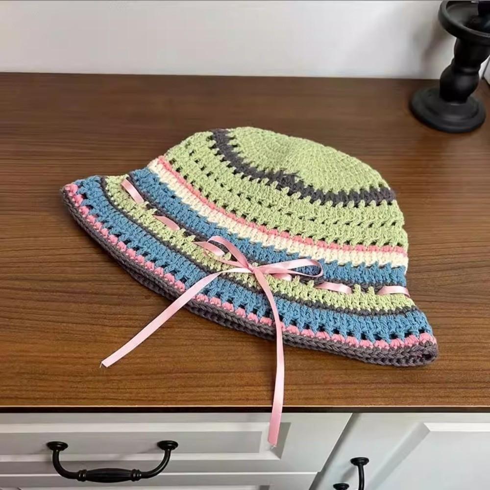Y2k Knitted Bucket Hats Handmade Weave Hats Versatile Hollow Basin Cap  Streetwear