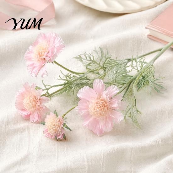 Long Stem Faux Flowers for Photography Artificial Scabious with Bendable Stems, Realistic Silk Chrysanthemums Wedding Flower Table Vase Centerpiece