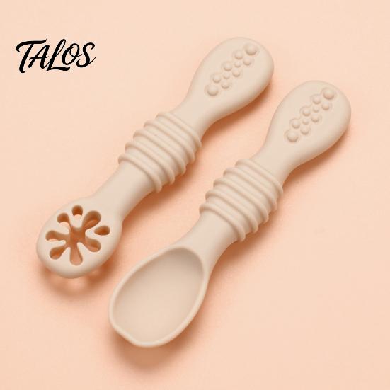 Ergonomic Spoons for Small Hands 2Pcs Silicone Baby Spoon, Soft Toddler Training Spoon Puree Fruit Puree, Easy Grip Non-Slip Handle Infant Feeding