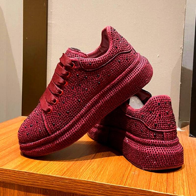 Luxury Designer Men's and Women's Red and Black Rhinestone Thick-soled Shoes, Casual Flat Shoes, Moser Shoes, Men's Sports Shoes