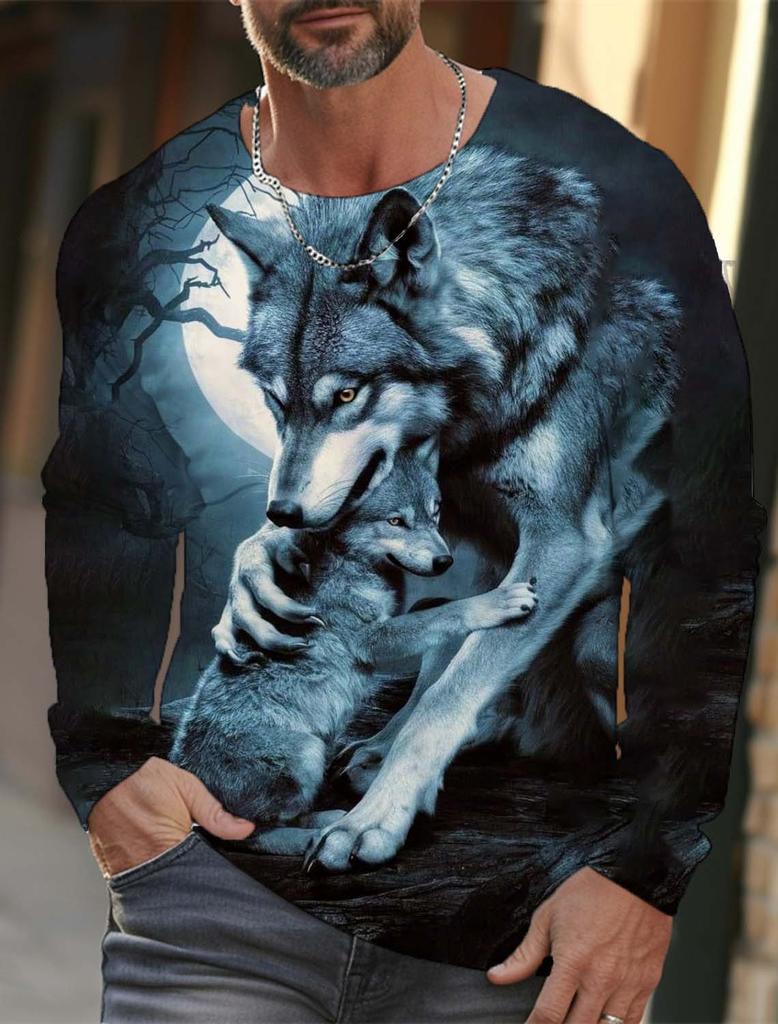 Men's Long Sleeves T-Shirts Animal Wolf Pattern 3D Print Top Tees Summer  Fashion Oversized Unisex T Shirt Men Clothing