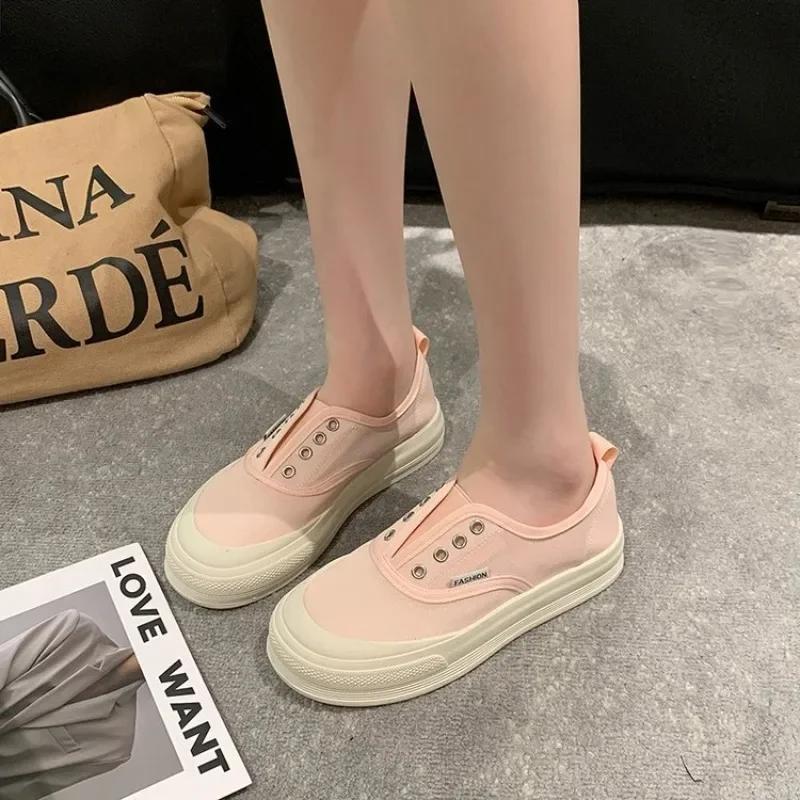 Fashion Women Canvas Flat Shoes Spring and Autumn New Fashion Women Breathable Thick Soled Low Top Tennis Casual Canvas Sneakers