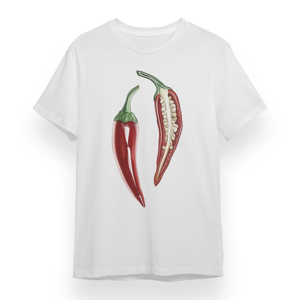 

Women s T-shirt With Red Chili Pepper Graphic Unisex White Cotton Oversize Tee XL