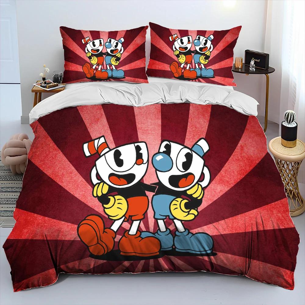 Cuphead en Mugman, Game Gamer Dekbed Beddengoed Set, Dekbedovertrek Bed Set Quiltovertrek Kussensloop, King Queen Size Beddengoed Set Jongens 140x200cm 3pcs
