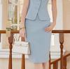 Women's Short Sleeve Blue Professional Skirt Suit - Summer Fashion Round Neck Reception Uniform