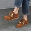 Johnature Retro Flats With Beaded Genuine Leather Lace-up Soft Soled Lightweight Women's Shoes