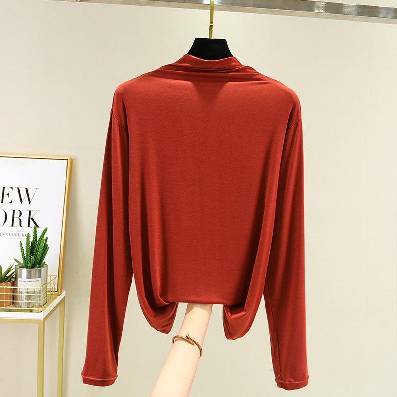 Women's Casual High Neck Solid Color Long Sleeve T-Shirt for Autumn