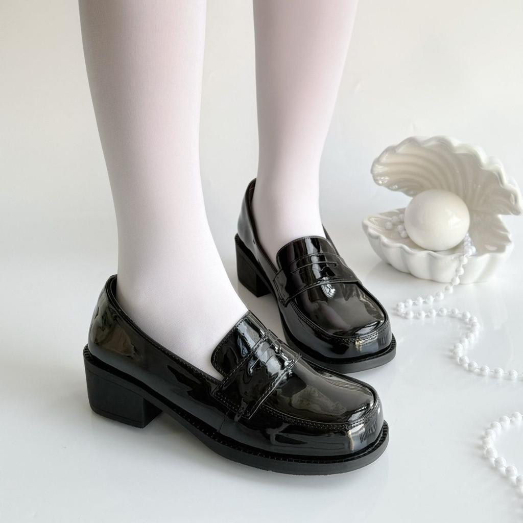 Original Girls college JK shoes 2025 Round Toe Glossy black uniform shoes Low Heels Women's Patten Leather Flats Cosplay Loafers