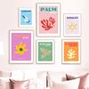 Solid Wood Frame Abstract Palm Leaf Coral Travel Colorful Vintage Posters And Prints Nordic Style Canvas Painting Wall Art Living Room Decoration