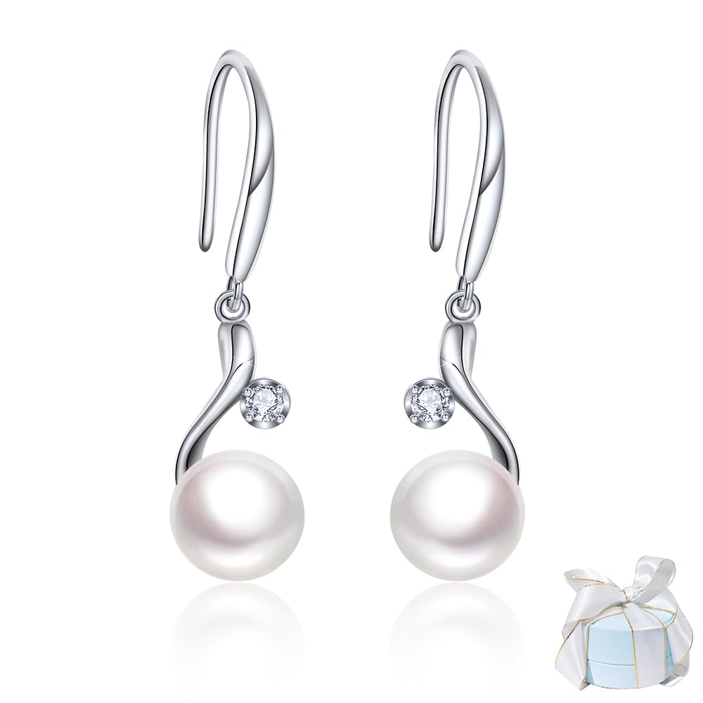 YUIITU Earrings for Popular Pearl Dangling Hypoallergenic Silver 925 Pearl 8mm Shell Pearl Gifts for Women Women, Earrings, Hook, Earrings, Earrings,