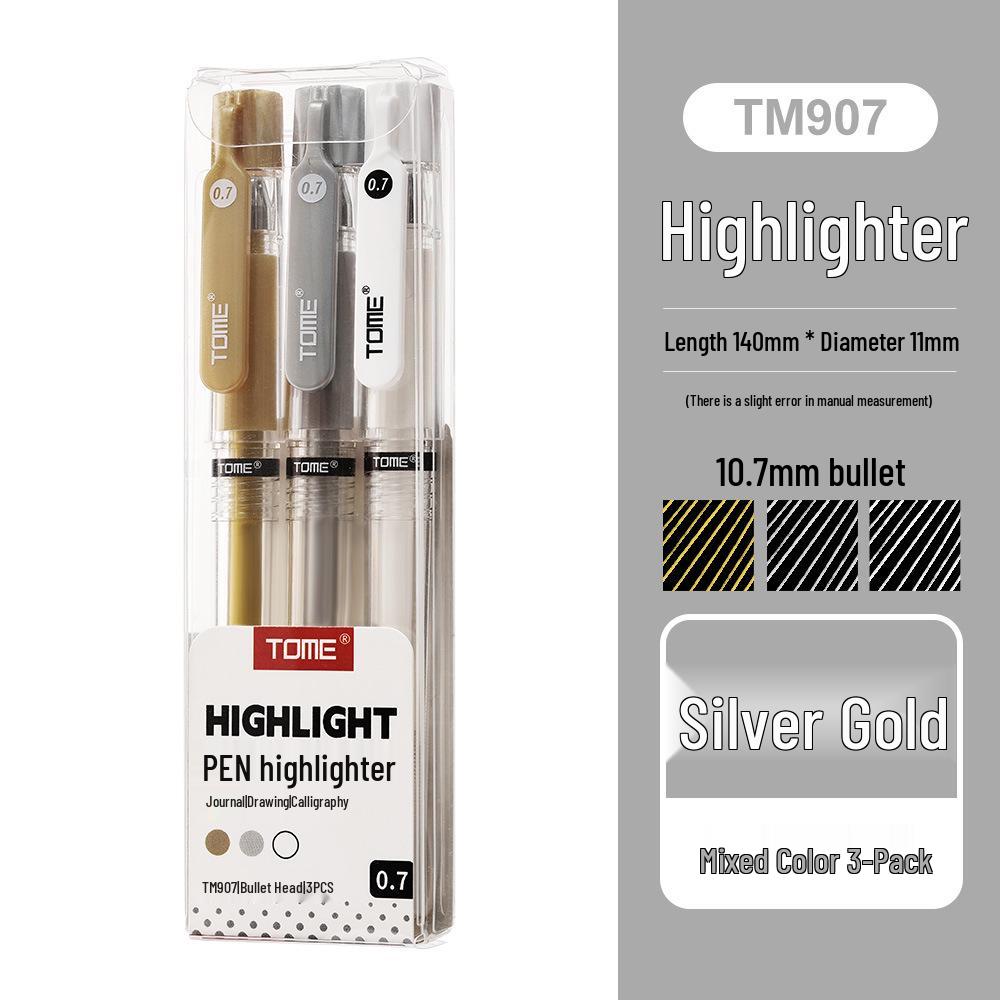 

TOME Metallic Highlighter Pen Set - Gold, Silver, White, Black - 0.7/1.0mm for Paper Use, Student Art & Neutral Marking.