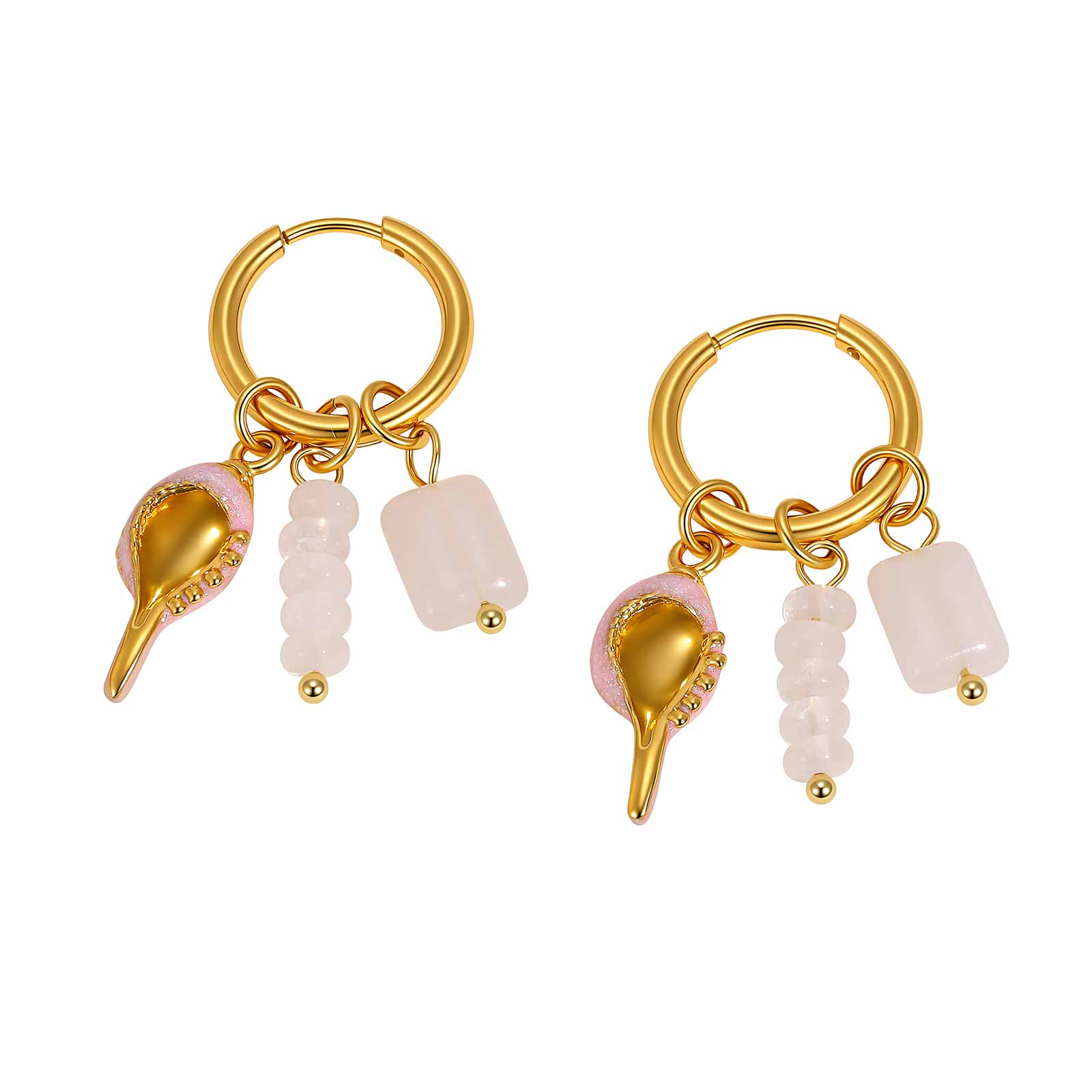

Ocean Starfish Turtle Fish Shell Charms Stainless Steel Hoop Earrings for Women Natural Stone Gravel Dangle Earrings Jewelry