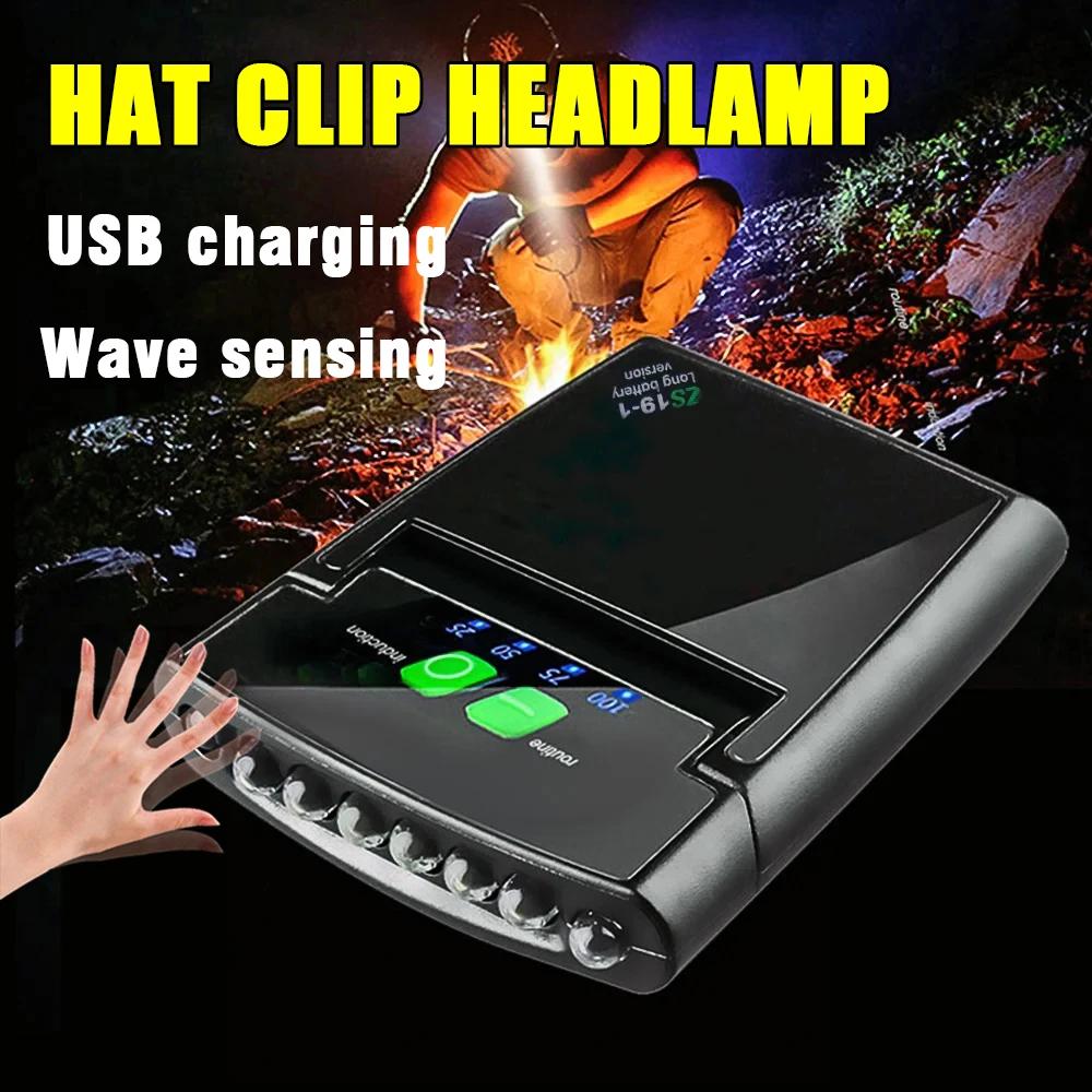 D2 Mini LED Sensor Headlamp Super Bright Hat Clip Light Fishing Headlight USB Rechargeable Lights Adjustable Camping Headlamp