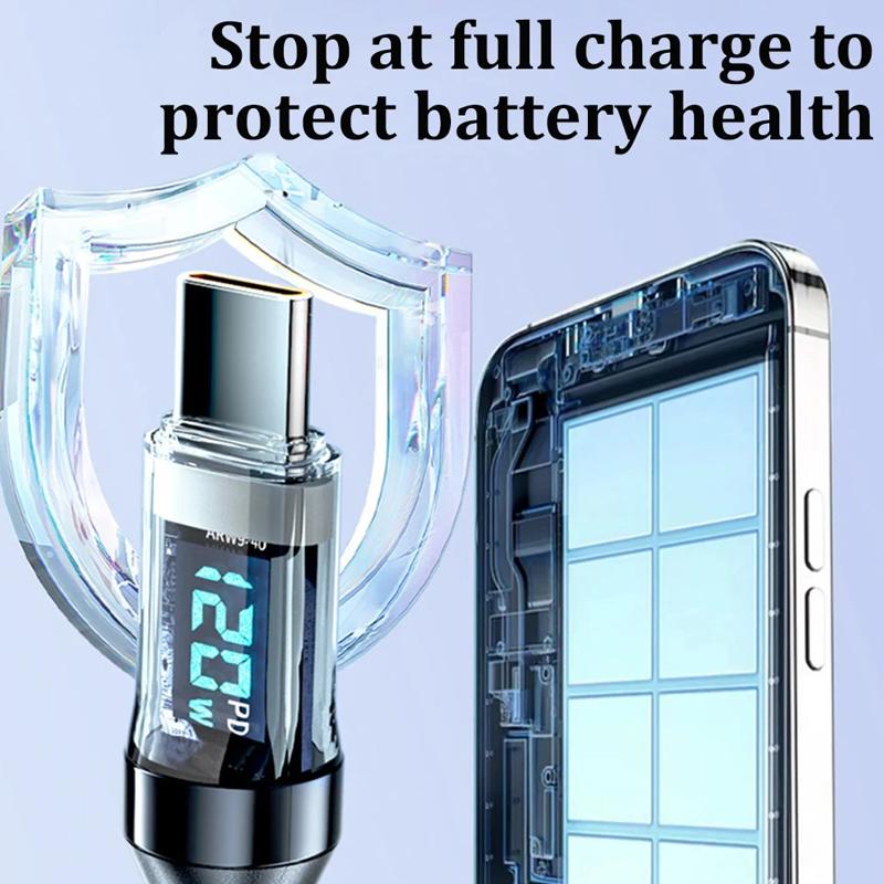 120W USB to Type C Cable Phone Super Fast Charging Cable With LED Display 100W Type-C To Type-C Data Cord For Huawei Oppo Vivo