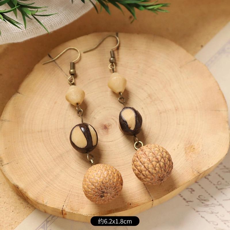 Retro Handmade Plant Fruit Earrings Pine Cone Literature and Art Chinese Medicine Dried Fruit Niche Creative Earrings Women