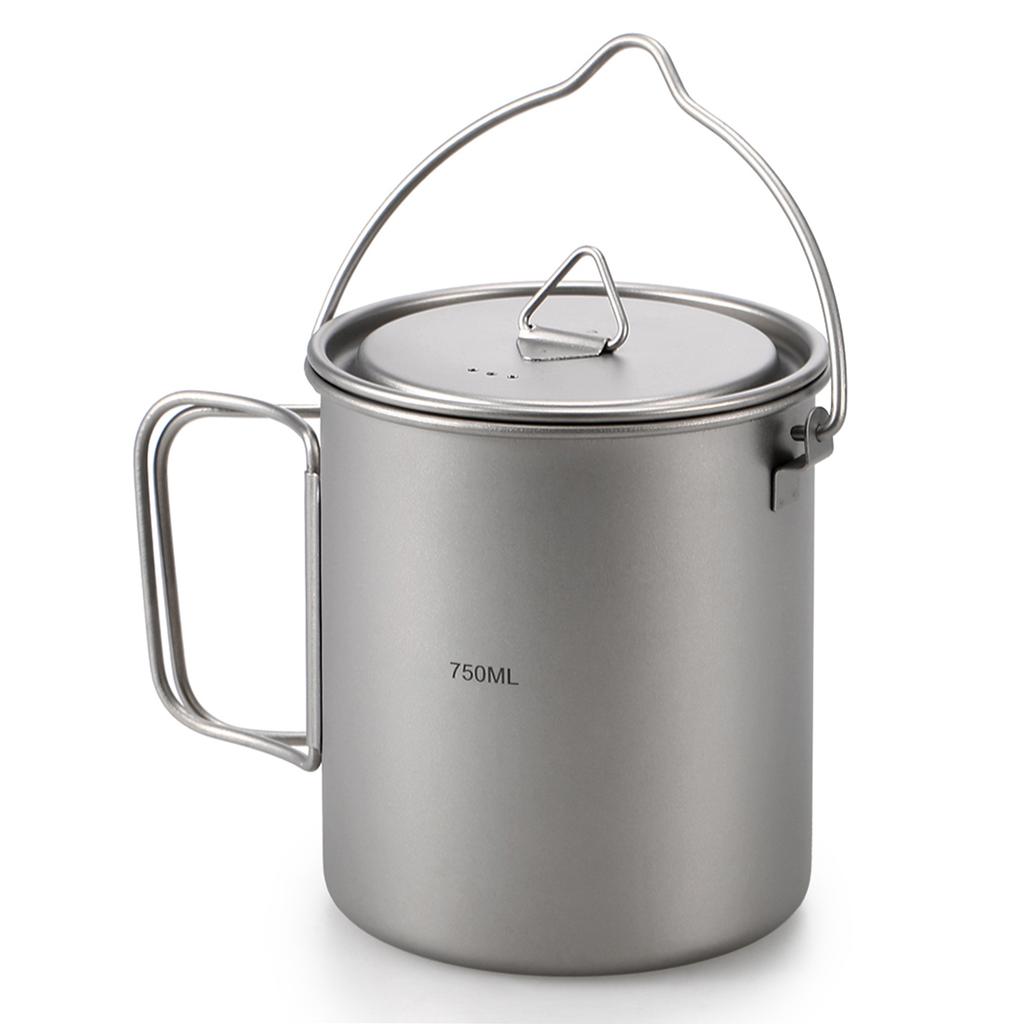 Ultraleichter 750ml Titan Topf Tragbarer Titan Wasserbecher Tasse mit Deckel und Klappgriff Outdoor Camping Kochen