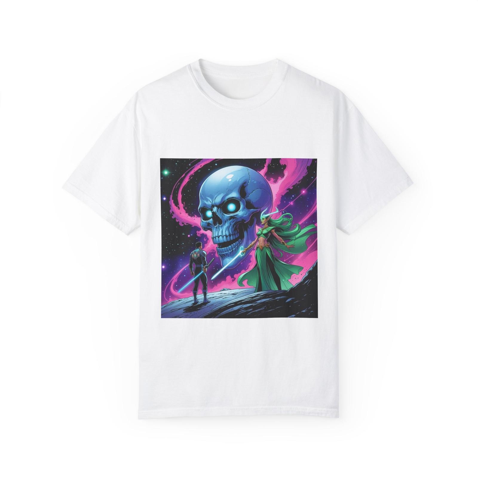 GALACTIC REQUIEM Cosmic Skull Graphic T-Shirt, Unisex Tee, Sci-Fi Apparel S разноцветный