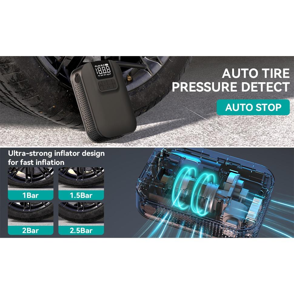 Electric Air Pump, Digital Battery Compressor, 5000 MAh, 4 Modes, 150 PSI Mini Tire Inflator, Portable Pump with LED Light for Car Motorcycle Bicycles