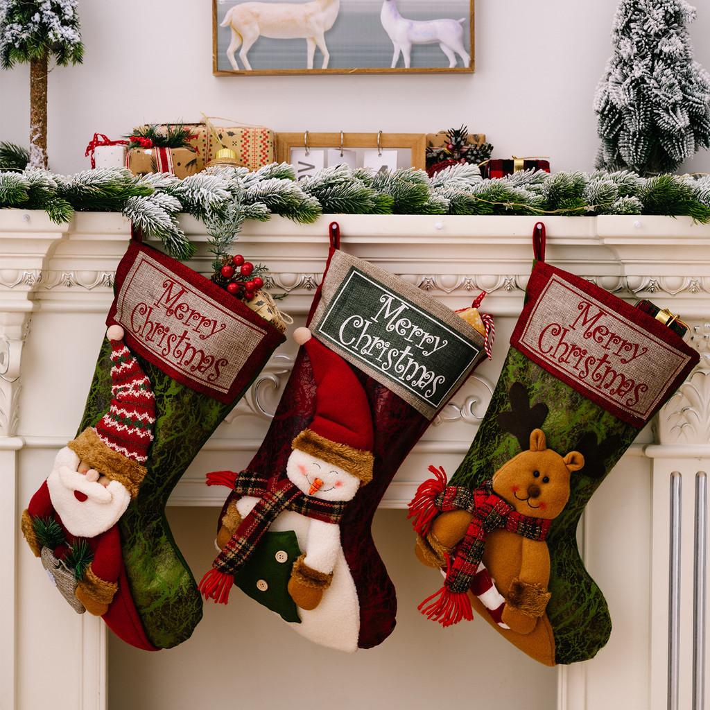 Holiday Stockings Christmas Featuring Santa Snowman And Reindeer For Kids Gift Giving